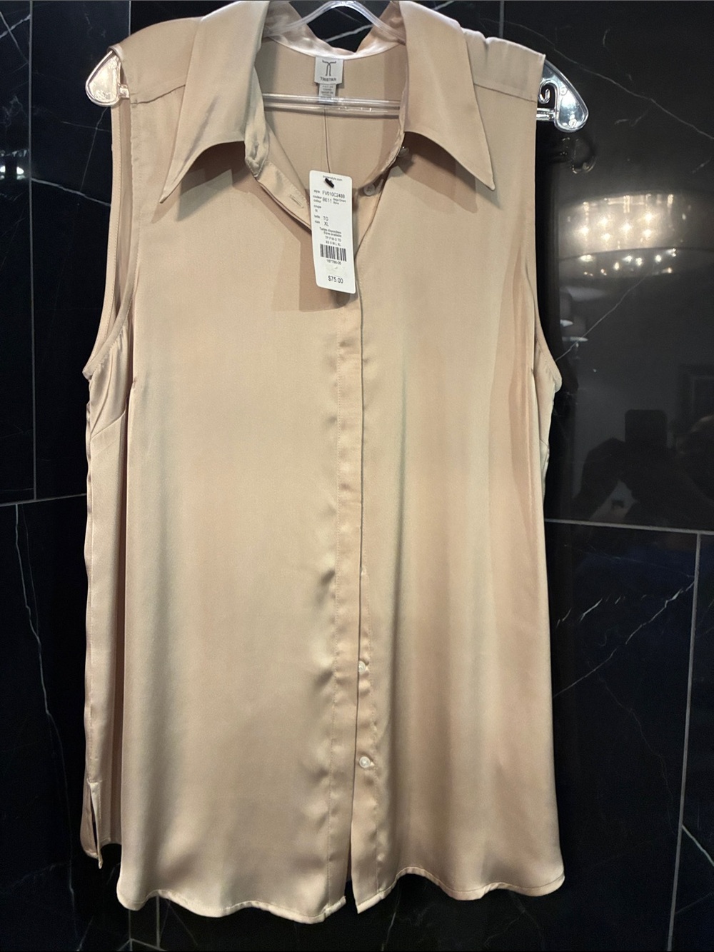Tristan Sleeveless Satin Button-Front Blouse - Beige